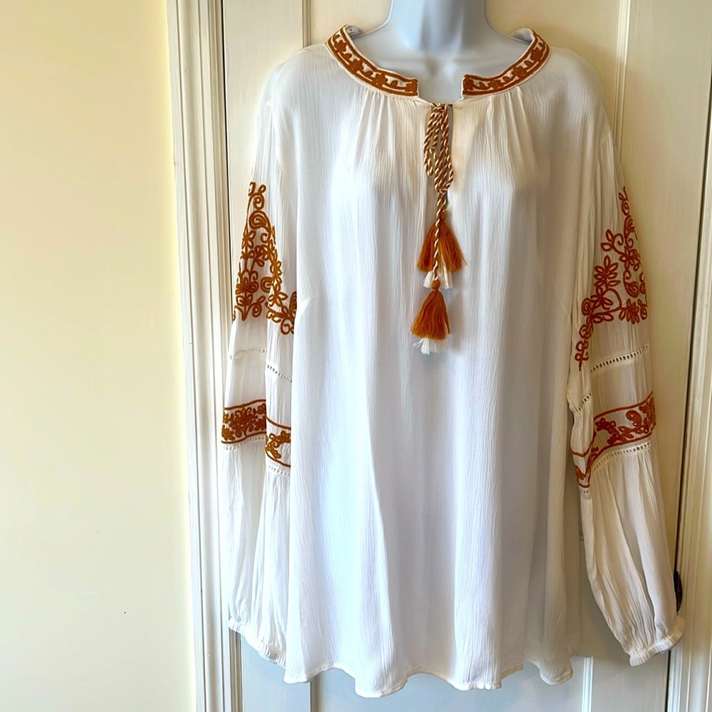 NWT Embroidered Top‎ Dress Swim Cover Women’s Small White Beachy Boho Peasant